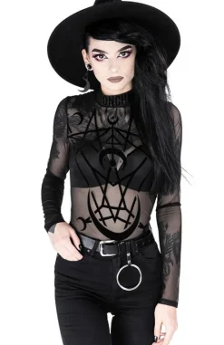 Czarne gotyckie body z siatki geometryczne MOON CHILD MESH BODY-Restyle Sale