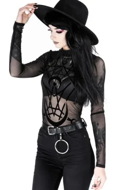 Czarne gotyckie body z siatki geometryczne MOON CHILD MESH BODY-Restyle Sale