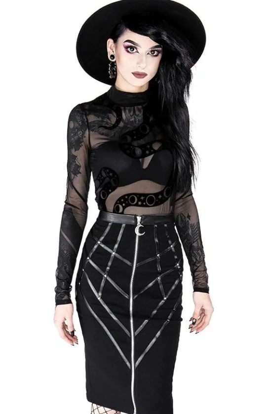 Czarne gotyckie siatkowane body z wężem SNAKE MESH BODY-Restyle Discount