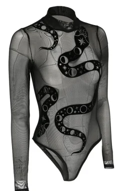Czarne gotyckie siatkowane body z wężem SNAKE MESH BODY-Restyle Discount