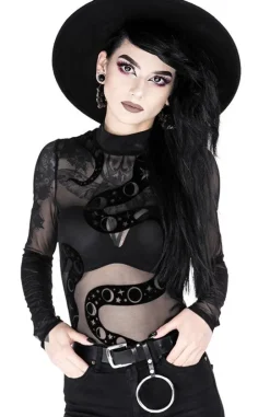 Czarne gotyckie siatkowane body z wężem SNAKE MESH BODY-Restyle Discount