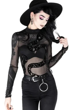 Czarne gotyckie siatkowane body z wężem SNAKE MESH BODY-Restyle Discount