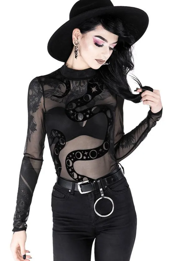 Czarne gotyckie siatkowane body z wężem SNAKE MESH BODY-Restyle Discount