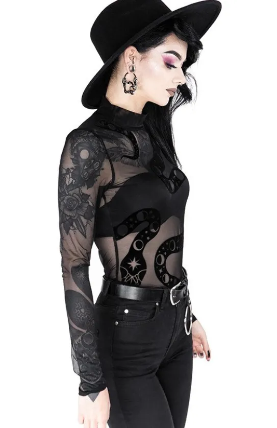 Czarne gotyckie siatkowane body z wężem SNAKE MESH BODY-Restyle Discount