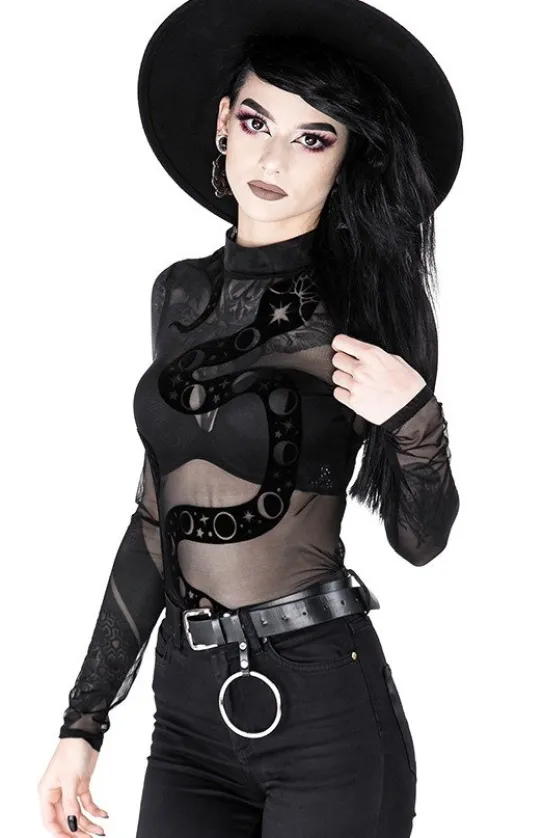 Czarne gotyckie siatkowane body z wężem SNAKE MESH BODY-Restyle Discount