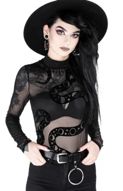 Czarne gotyckie siatkowane body z wężem SNAKE MESH BODY-Restyle Discount