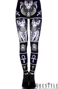 Czarne kocie legginsy, getry, sfinks, egipskie "SPHYNX LEGGINGS"-Restyle Discount