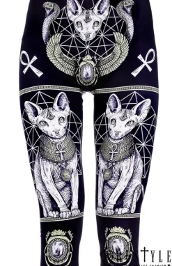 Czarne kocie legginsy, getry, sfinks, egipskie "SPHYNX LEGGINGS"-Restyle Discount