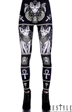 Czarne kocie legginsy, getry, sfinks, egipskie 