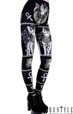 Czarne kocie legginsy, getry, sfinks, egipskie 