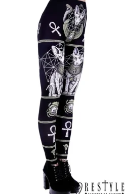 Czarne kocie legginsy, getry, sfinks, egipskie 