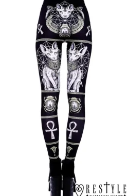 Czarne kocie legginsy, getry, sfinks, egipskie 