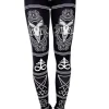 Czarne legginsy z nadrukiem w czaszki i pentagramy "SATANIC LEGGINGS"-Restyle Online