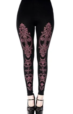 Czarne legginsy z purpurowym monogramem-Restyle Discount