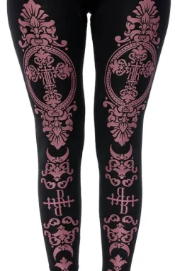 Czarne legginsy z purpurowym monogramem-Restyle Discount