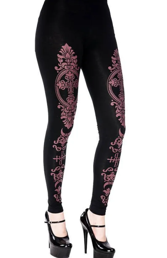Czarne legginsy z purpurowym monogramem-Restyle Discount