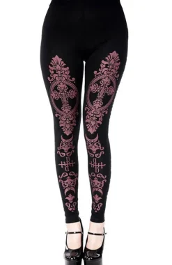 Czarne legginsy z purpurowym monogramem-Restyle Discount