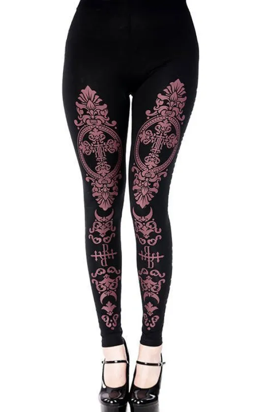 Czarne legginsy z purpurowym monogramem-Restyle Discount