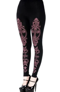 Czarne legginsy z purpurowym monogramem-Restyle Discount