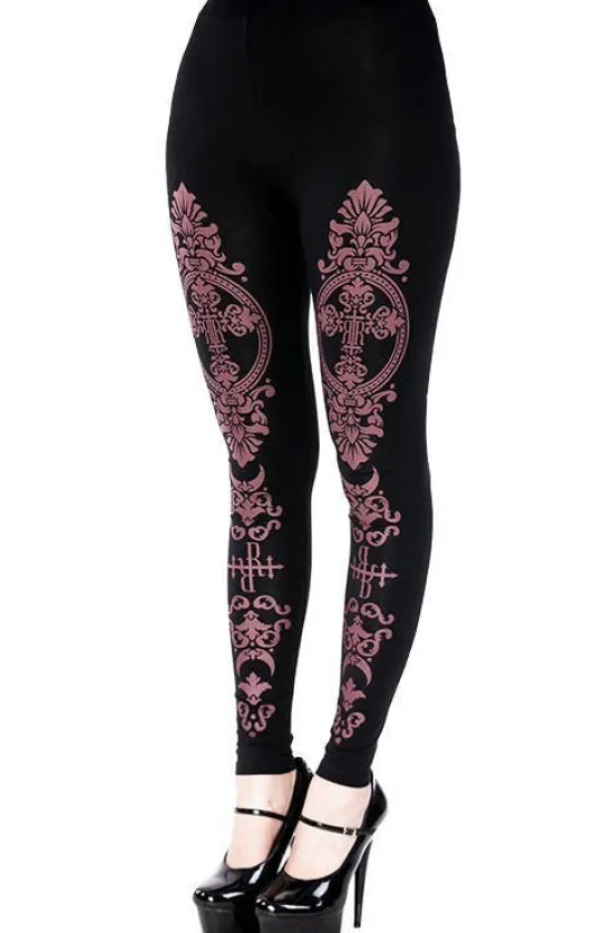 Czarne legginsy z purpurowym monogramem-Restyle Discount