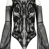 Czarne siateczkowe body z rozszerzanymi rękawami IRIS-Restyle Clearance