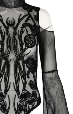Czarne siateczkowe body z rozszerzanymi rękawami IRIS-Restyle Clearance