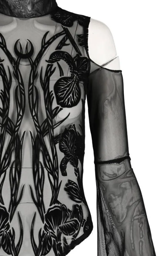 Czarne siateczkowe body z rozszerzanymi rękawami IRIS-Restyle Clearance