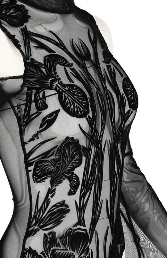 Czarne siateczkowe body z rozszerzanymi rękawami IRIS-Restyle Clearance