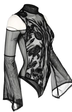 Czarne siateczkowe body z rozszerzanymi rękawami IRIS-Restyle Clearance