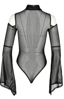 Czarne siateczkowe body z rozszerzanymi rękawami IRIS-Restyle Clearance