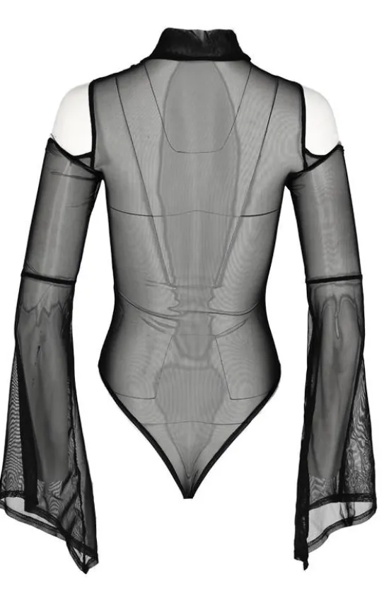Czarne siateczkowe body z rozszerzanymi rękawami IRIS-Restyle Clearance