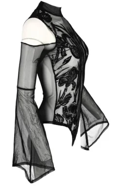 Czarne siateczkowe body z rozszerzanymi rękawami IRIS-Restyle Clearance