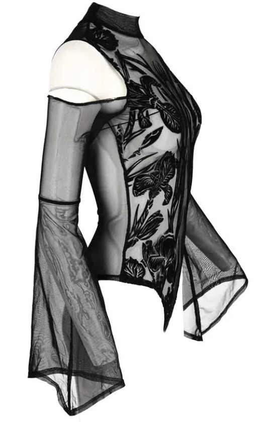 Czarne siateczkowe body z rozszerzanymi rękawami IRIS-Restyle Clearance