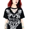 Czarny damski gotycki T-shirt z chokerem Witchcraft-Restyle Discount