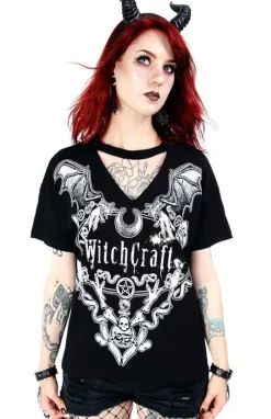 Czarny damski gotycki T-shirt z chokerem Witchcraft-Restyle Discount