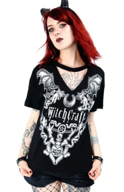 Czarny damski gotycki T-shirt z chokerem Witchcraft-Restyle Discount