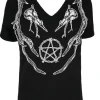 Czarny damski pogański T-shirt z chokerem ANTLERS V-neck-Restyle Online