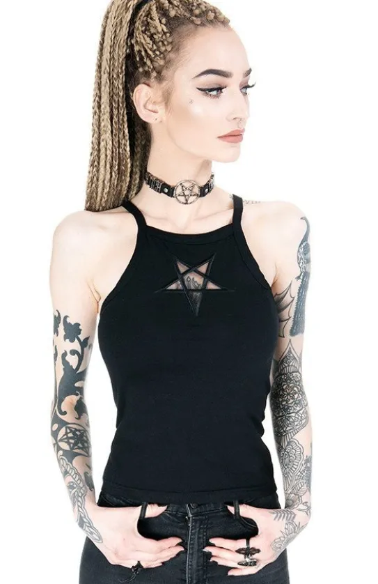 Czarny damski top Mesh Pentagram-Restyle Online
