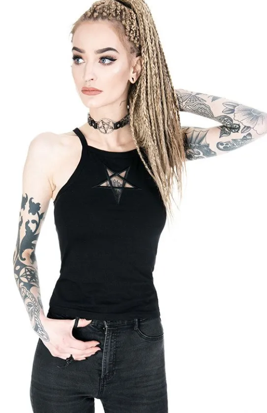 Czarny damski top Mesh Pentagram-Restyle Online