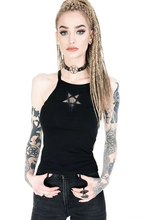Czarny damski top Mesh Pentagram-Restyle Online
