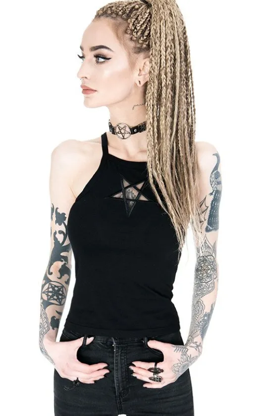 Czarny damski top Mesh Pentagram-Restyle Online