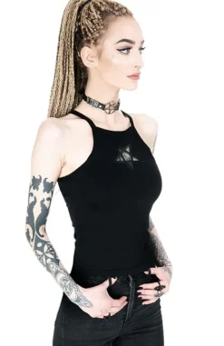 Czarny damski top Mesh Pentagram-Restyle Online