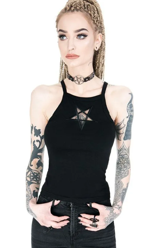 Czarny damski top Mesh Pentagram-Restyle Online