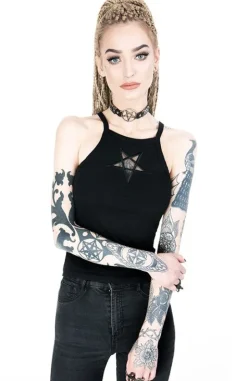 Czarny damski top Mesh Pentagram-Restyle Online