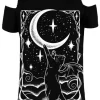 Czarny damski T-shirt CAT CRESCENT COLD SHOULDER-Restyle Hot