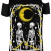 Czarny damski T-shirt SKELETON LOVERS COLD SHOULDER-Restyle Fashion