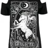 Czarny damski T-shirt cold shoulder MAGICAL UNICORN GRAY-Restyle Discount