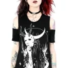 Czarny damski T-shirt cold shoulder LIVE BY THE MOON-Restyle Discount