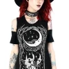 Czarny damski T-shirt cold shoulder Witches Chant czarownice-Restyle Best