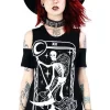 Czarny damski T-shirt cold shoulder śmierć tarot La Mort-Restyle Hot